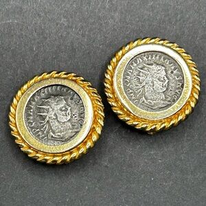 VTG Signed CINER Gold and Silver Coin Clip on Earrings